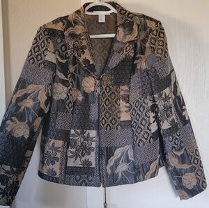Dress Barn Floral Tapestry Patchwork Design Vintage Zip Up Long Sleeve Jacket
